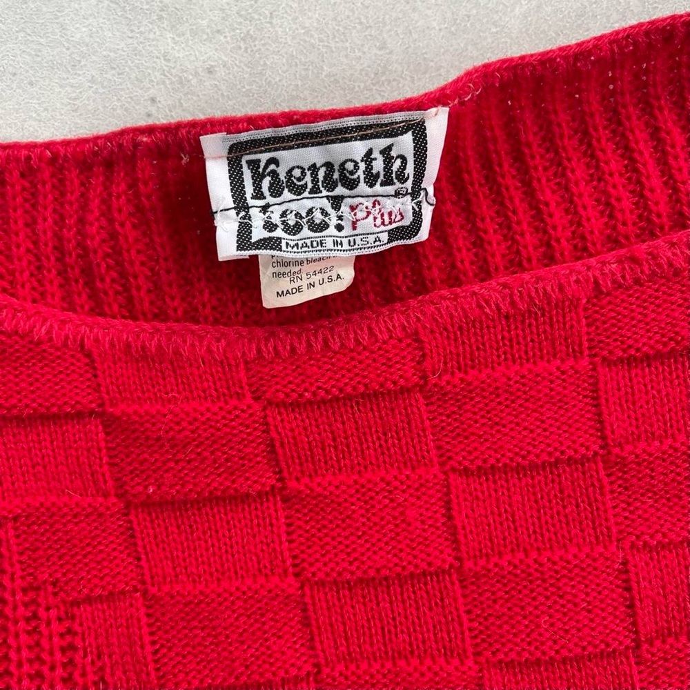 Vintage Kenneth Too Red Geometric Knit Boat Neck Sweater - Picture 4 of 6